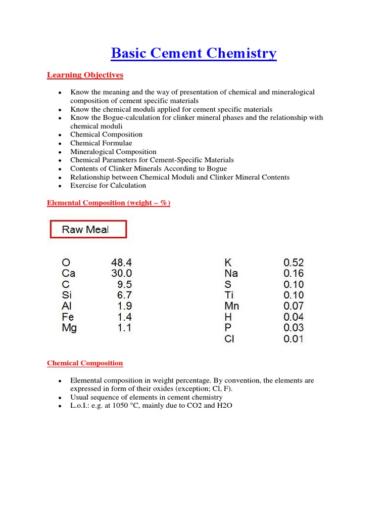 Basic Cement Chemistry Pdf Chemical Substances Chemical Compounds