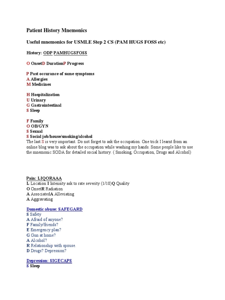 Essential Patient History Mnemonics | PDF | Lifestyle