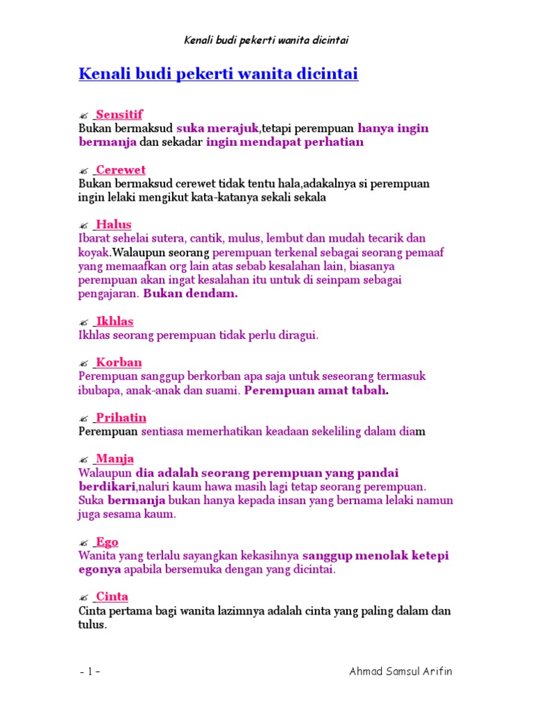 Kenali Budi Pekerti Wanita Dicintai Pdf