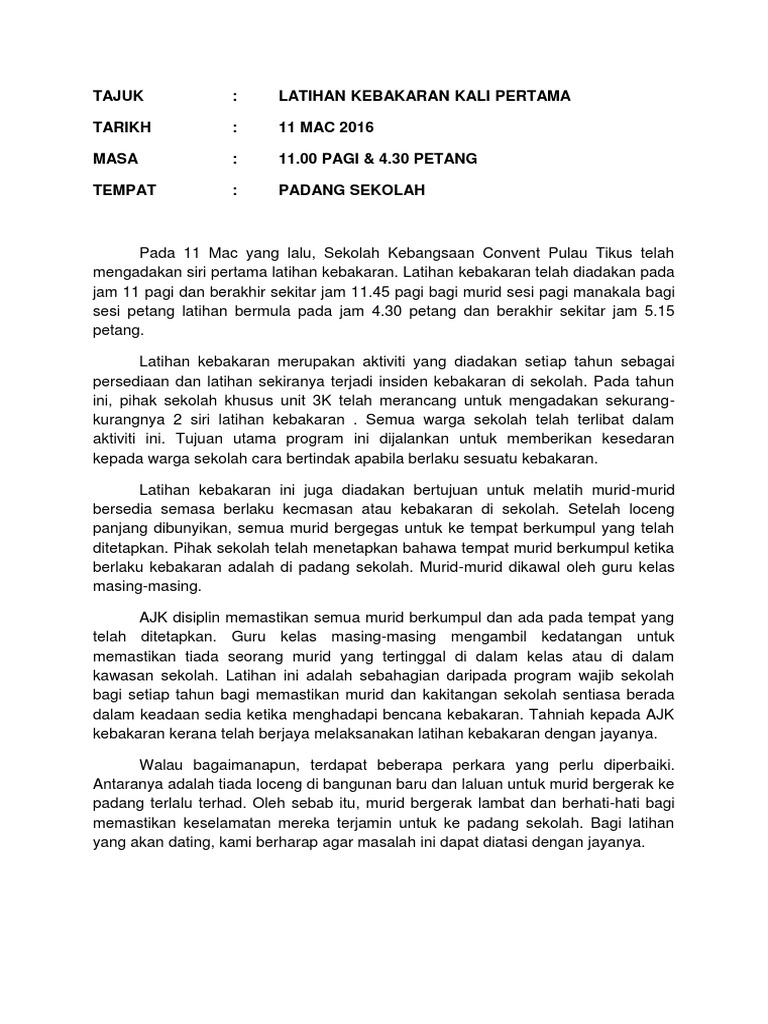 Laporan Latihan Kebakaran Pdf