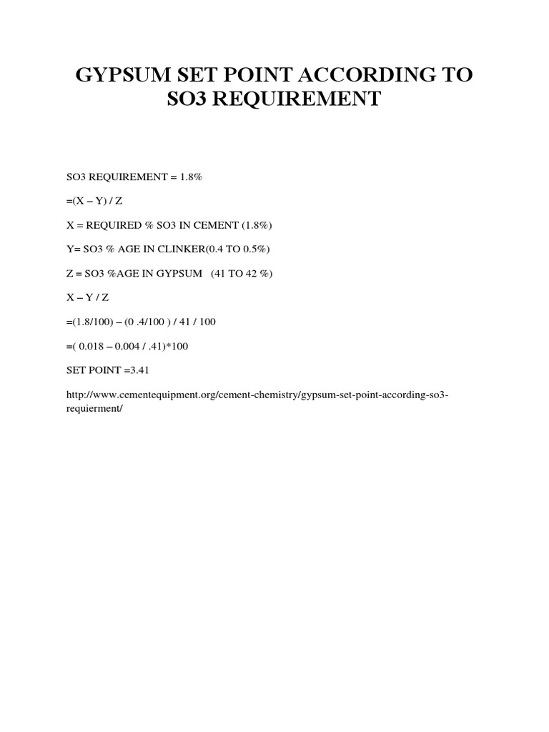 Gypsum Set Point According To So3 Requirement PDF