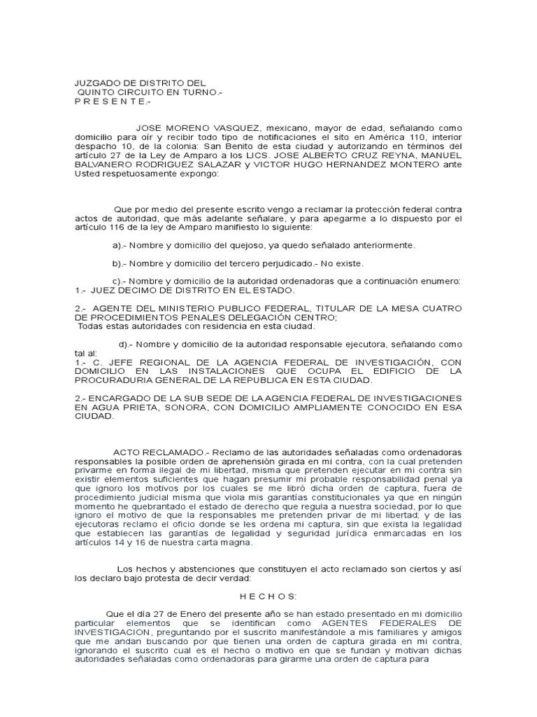 Amparo contra orden de aprehensión | PDF | Derecho Constitucional ...