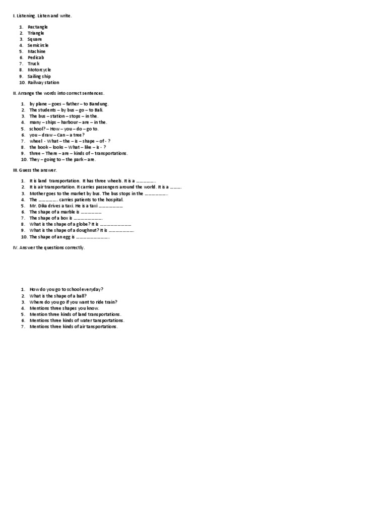 Soal Ulangan B Ing Kelas 5 Road Transport Land Transport