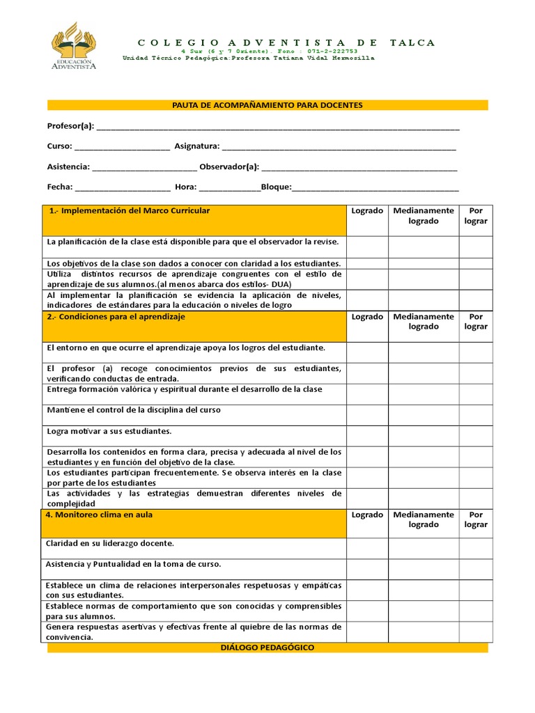 Pauta de Acompañamiento Docente 2025 | PDF | Salón de clases | Maestros