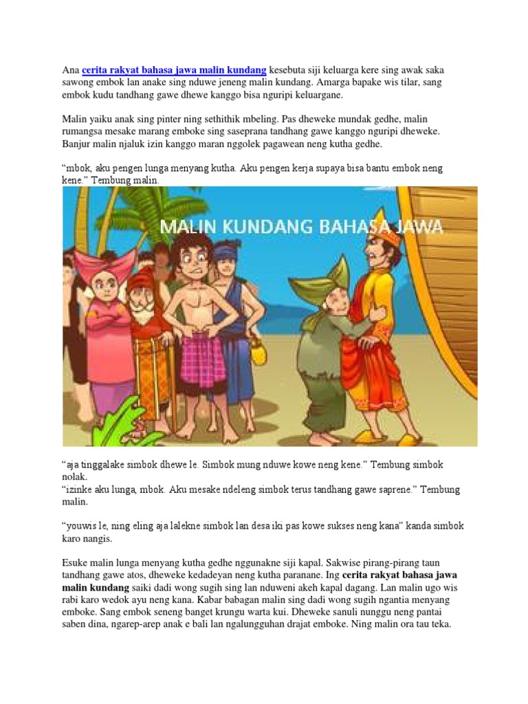 Kumpulan Cerita Lucu Cerpen Malin Kundang Bahasa Jawa