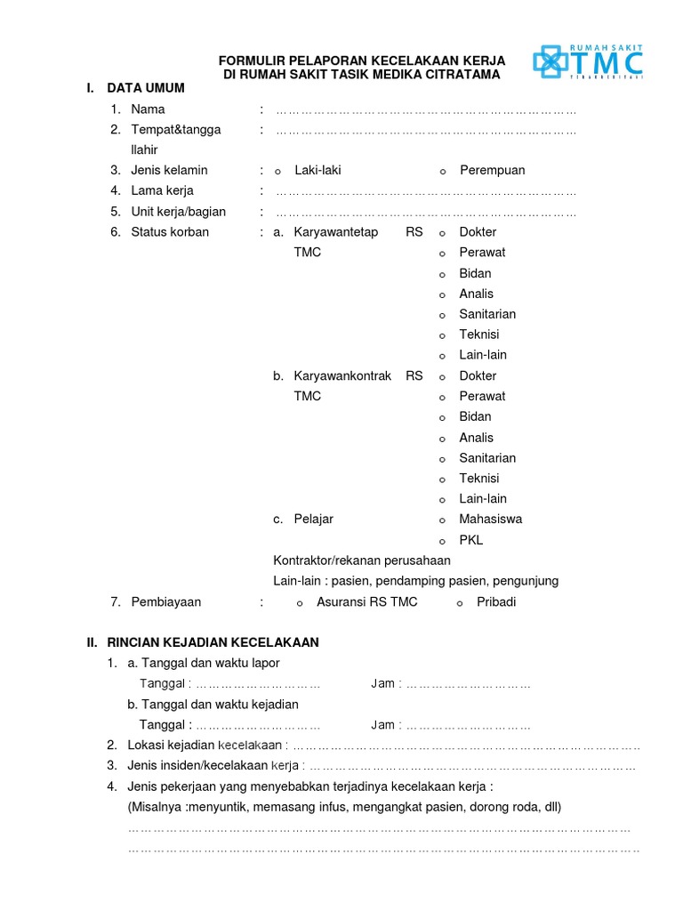 Formulir Pelaporan Kecelakaan Kerja Pdf