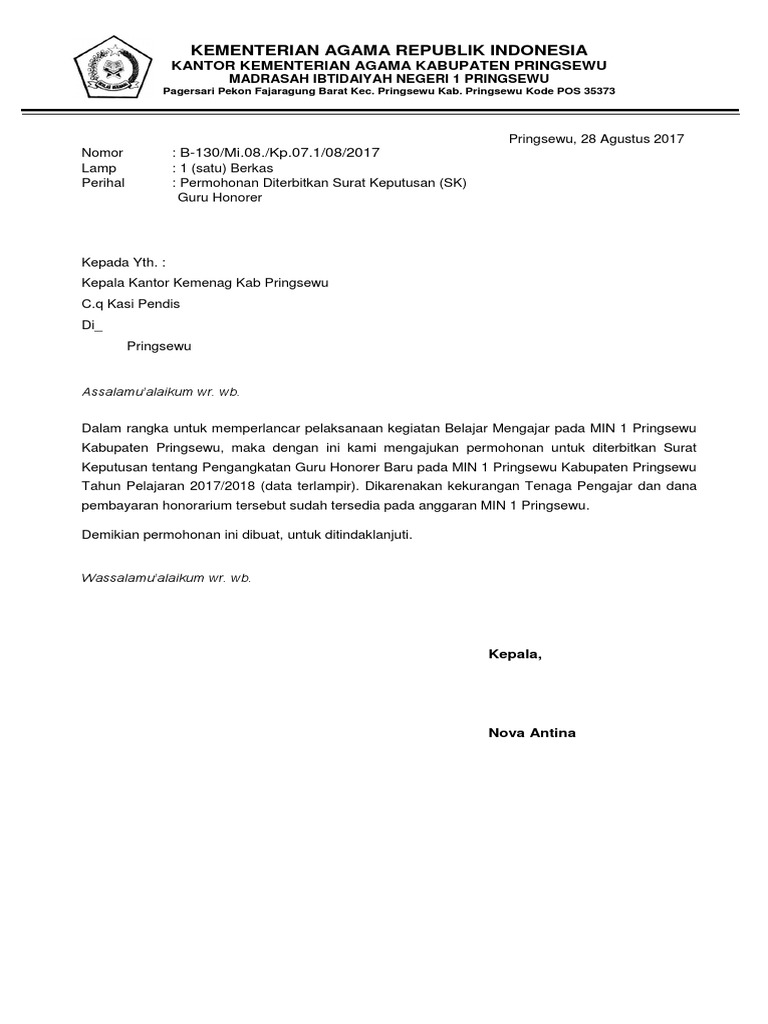 Surat Permohonan Guru Baru Pdf