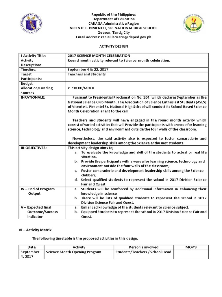 Science Month Celebration Proposal | PDF | Personal Computers | Further ...