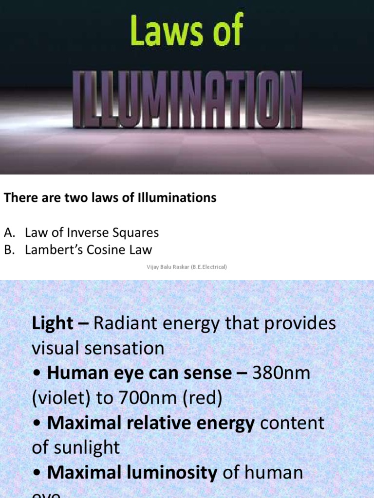 There Are Two Laws of Illuminations A. Law of Inverse Squares B