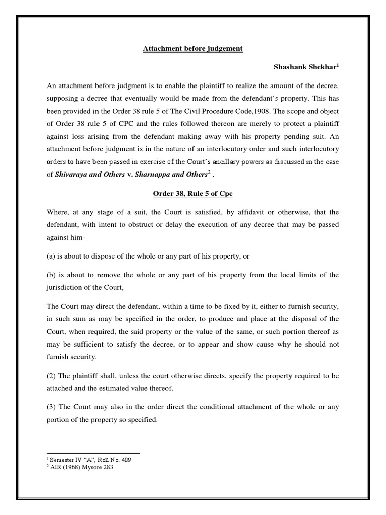 Attachment Before Judgment Decree Lawsuit