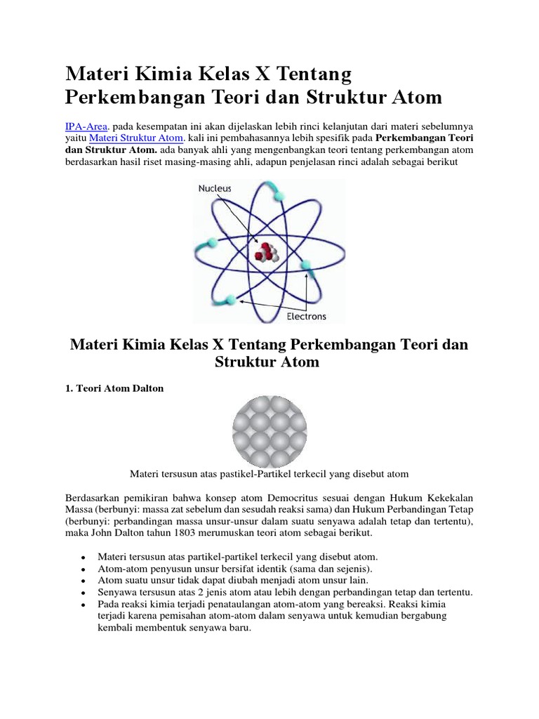 Materi Kimia Kelas X Tentang Perkembangan Teori Dan Struktur Atom