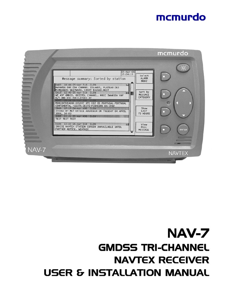 Mcmurdo Smartfind Nav-7 Navtex User Manual | Manufactured Goods |  Telecommunications