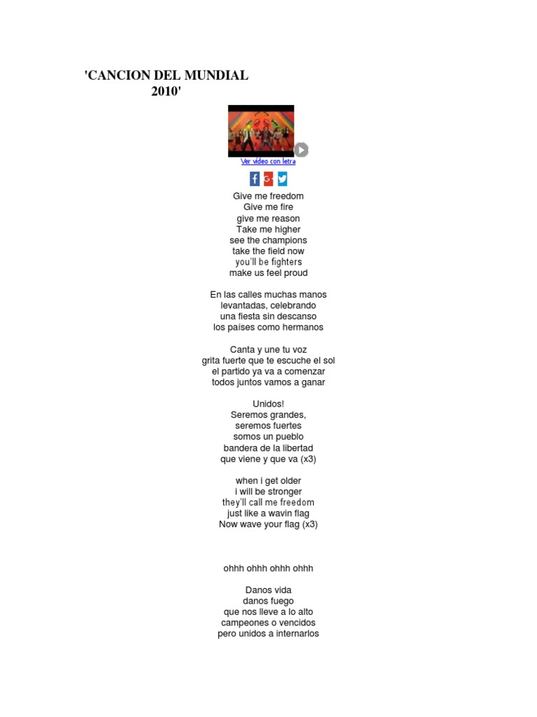 Cancion Del Mundial 2010 | PDF