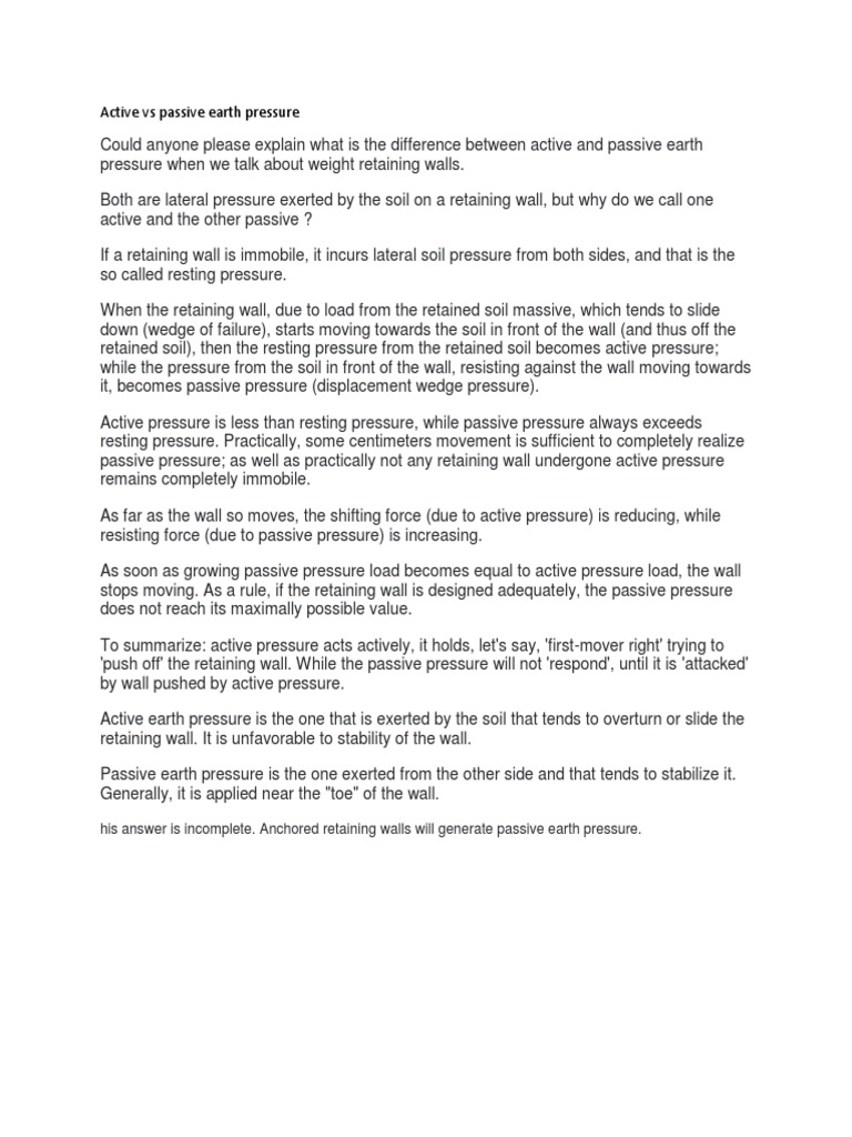 Active vs Passive Earth Pressure