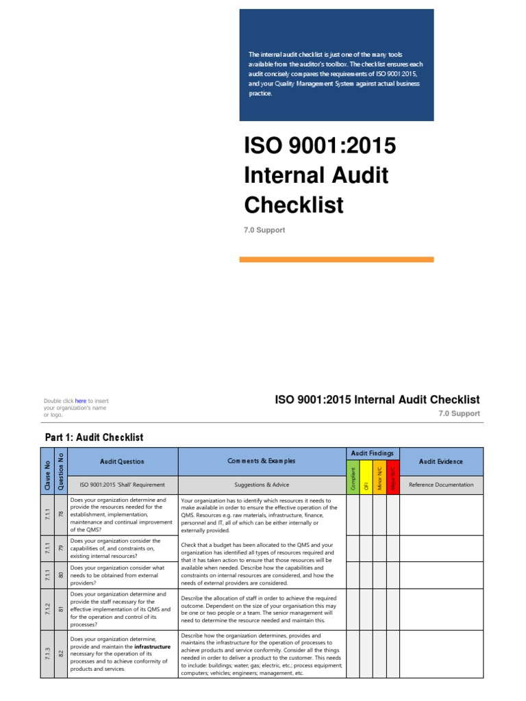ISO 9001:2015 Internal Audit Checklist | PDF | Classified Information ...
