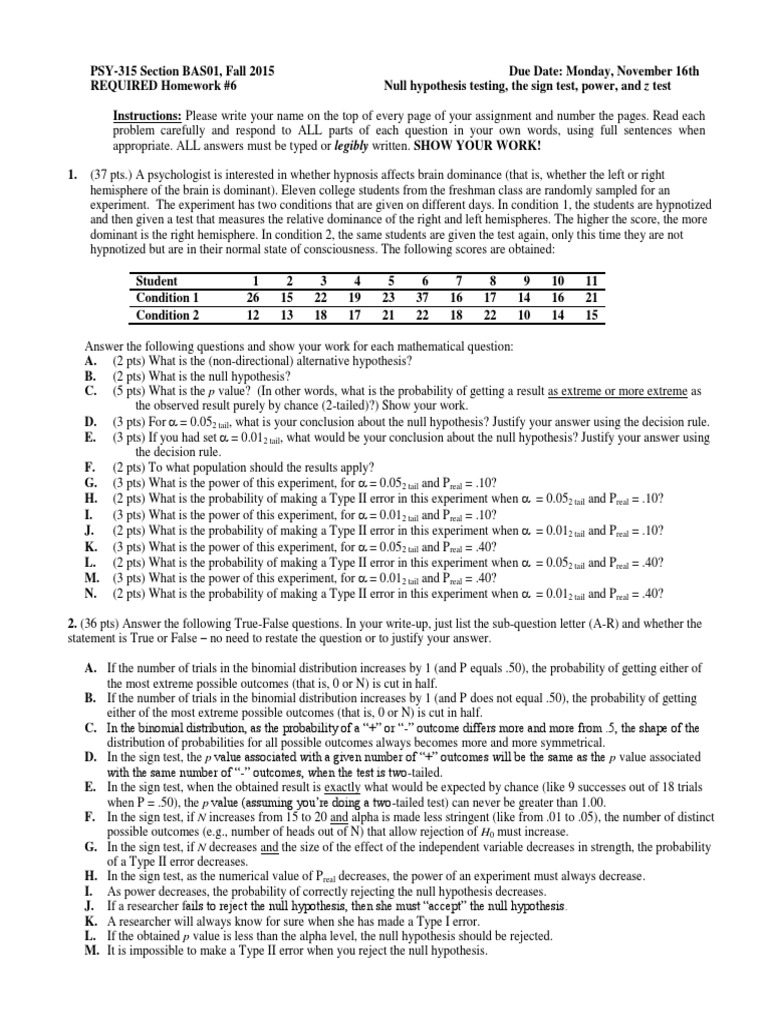 Psychology Homework Analysis | PDF | Statistical Hypothesis Testing | P ...