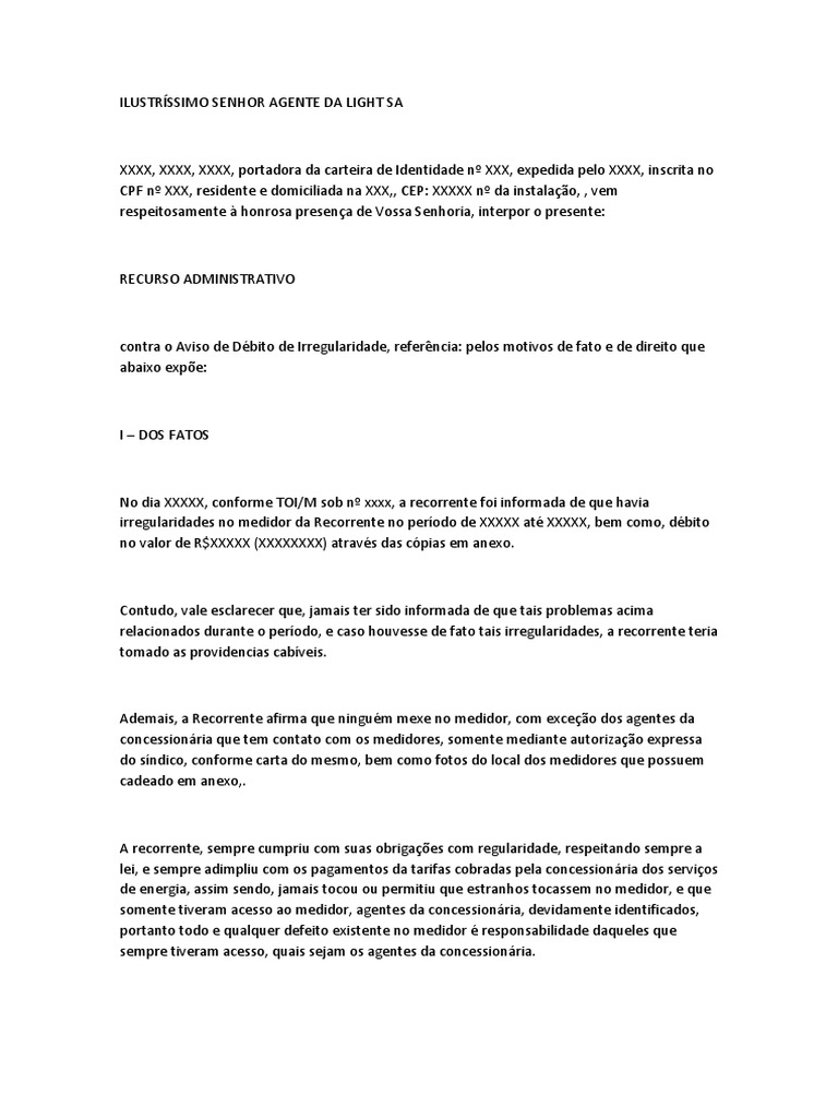 Recurso Administrativo Light PDF Proteção ao consumidor  