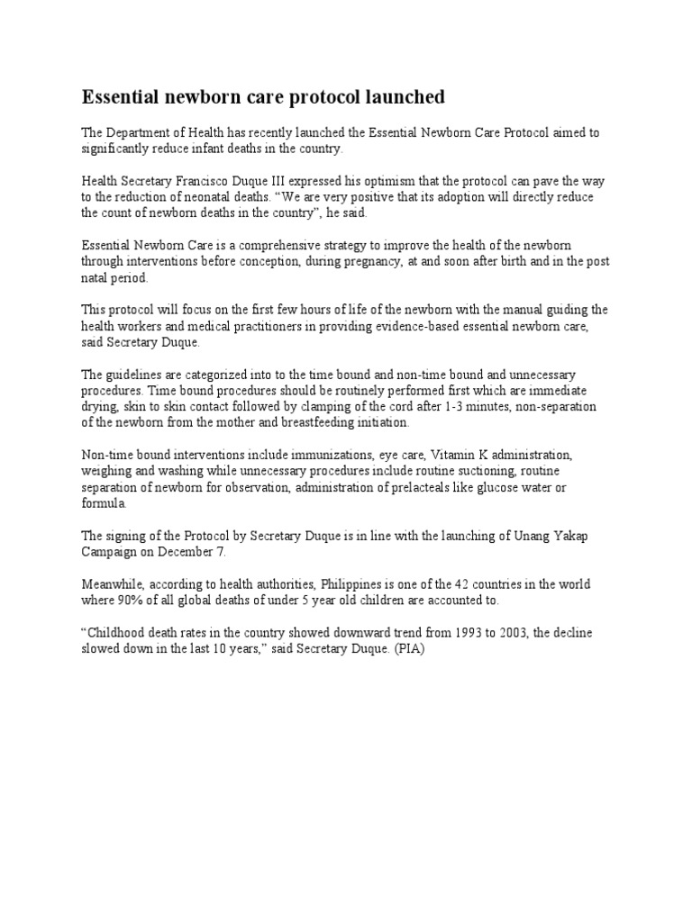 DOH launches essential newborn care protocol to reduce infant deaths ...