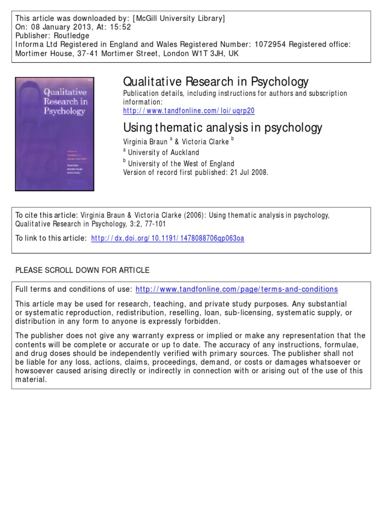 using thematic analysis in psychology. qualitative research in psychology 3