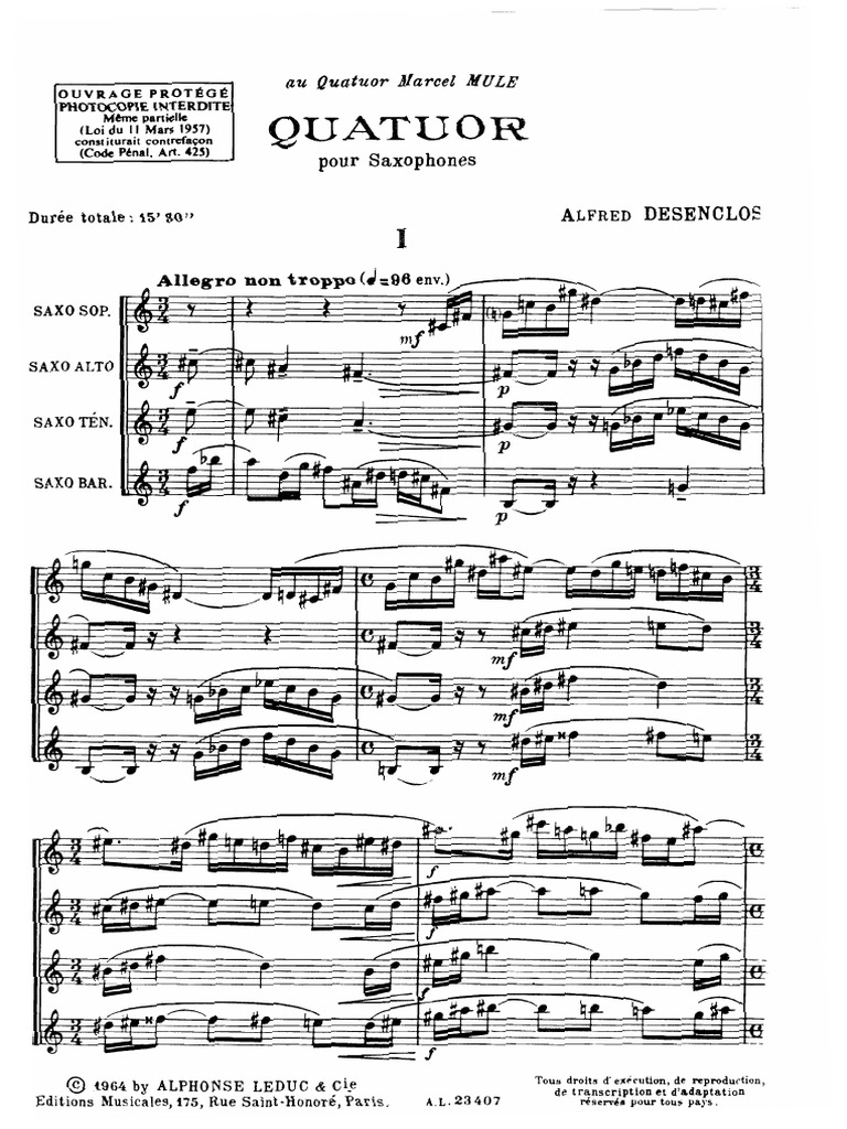 Alfred Desenclos - Quatuor (Sax Quartet SATB) PDF | PDF