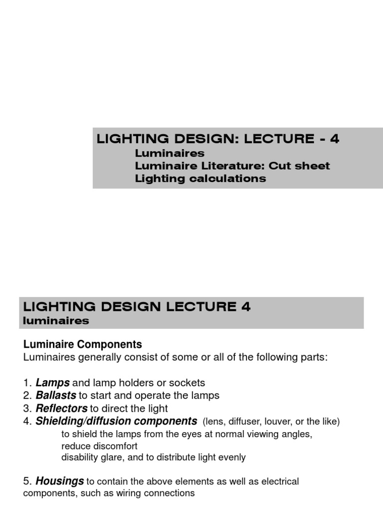 Lighting Design Lecture 4 Luminaires Luminaire Literature Cut