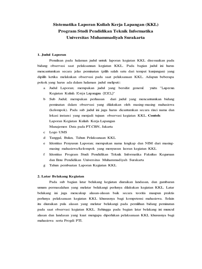 Contoh Laporan Kkl Jurusan Teknik Informatika Kumpulan