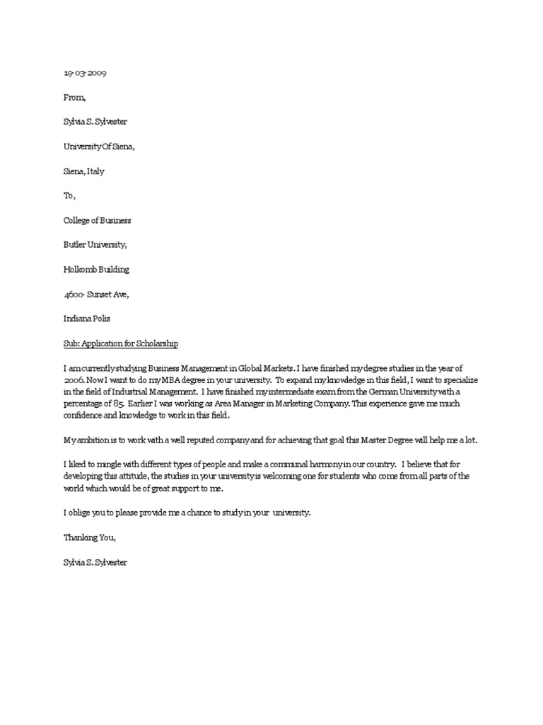 application letter for scholarship sample pdf