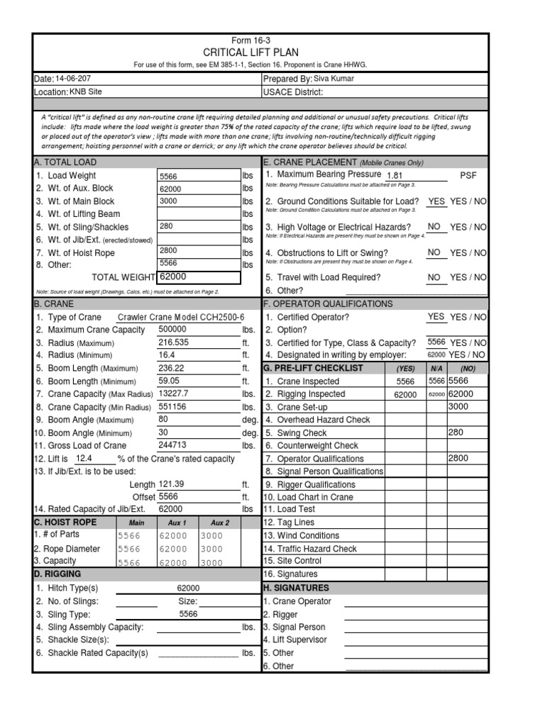Critical Lift Plan For Pile Load Test2 Crane (Machine) Deep Foundation