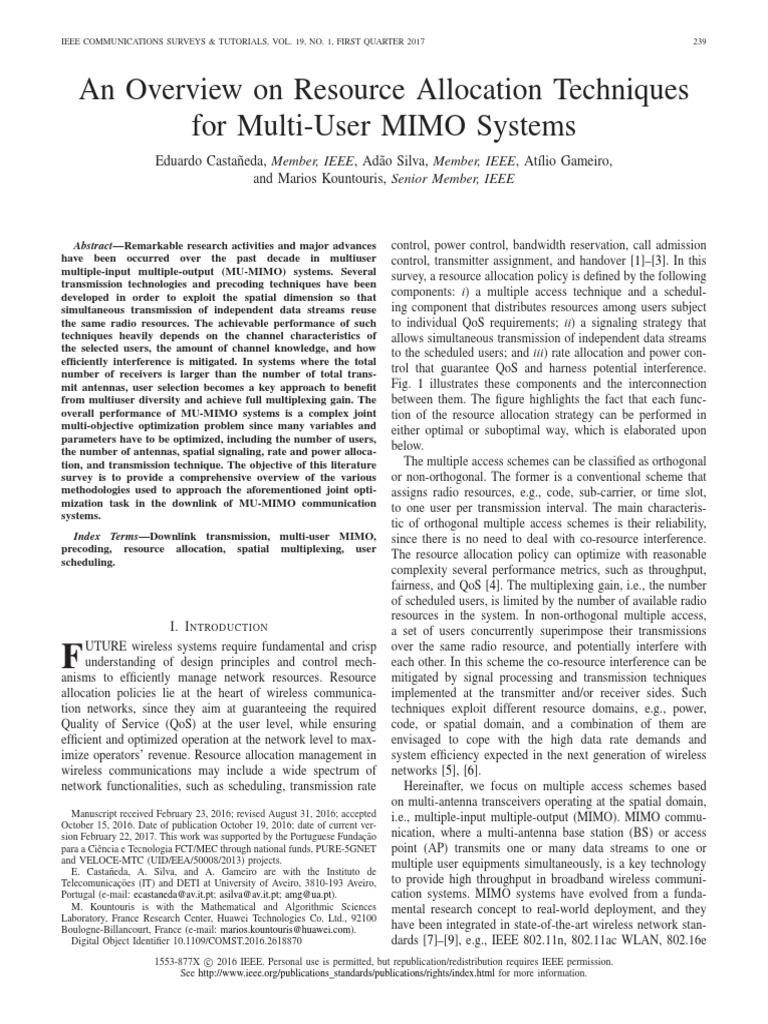 Resource Allocation in MU-MIMO Systems | PDF | Mimo | Broadcast Engineering