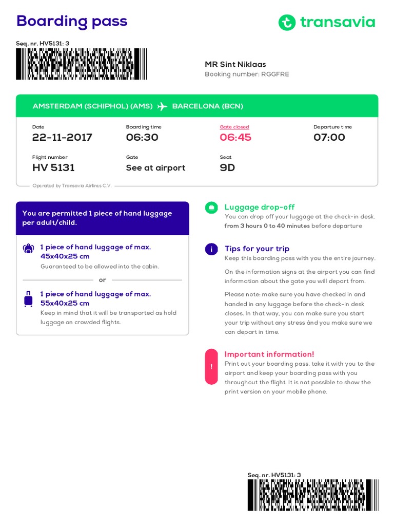 transavia baggage drop off
