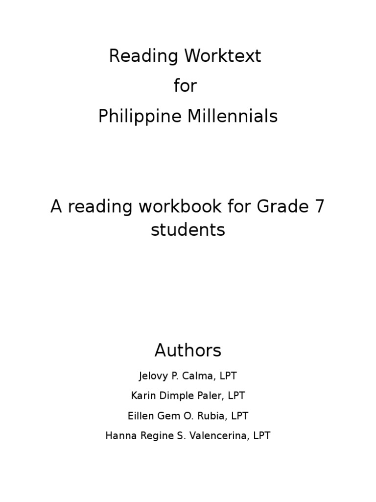 Reading Work Text For The Young Philippine Millennial | PDF | Language ...