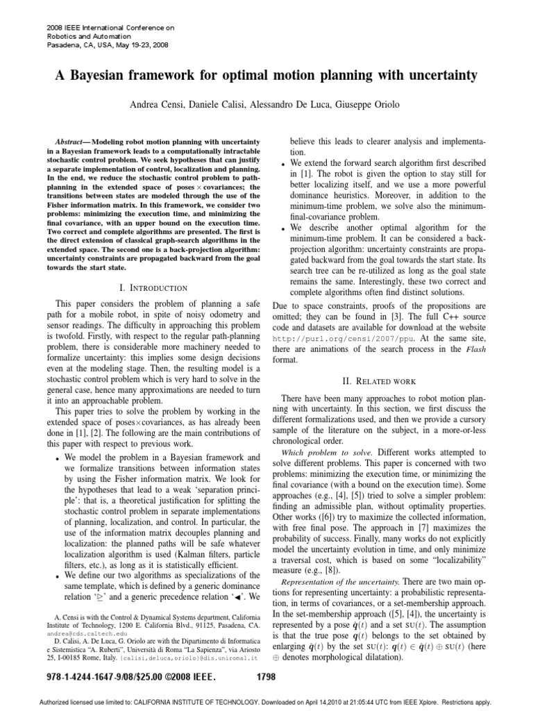 A Bayesian Framework For Optimal Motion | PDF | Mathematical ...