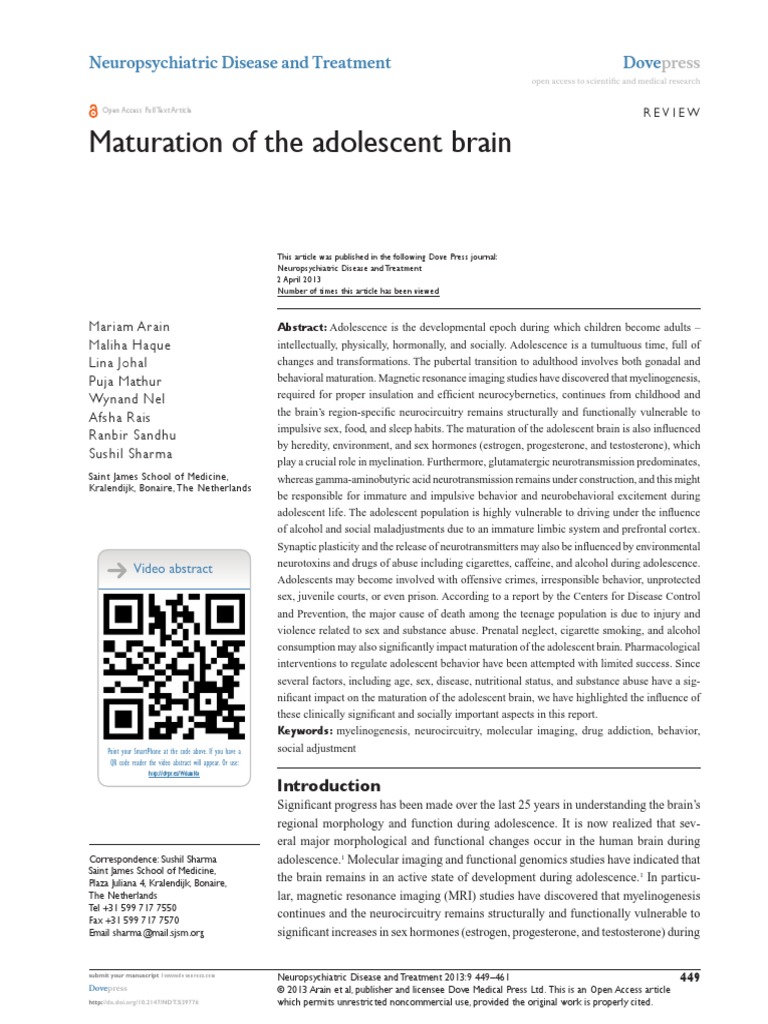 Maturation of The Adolescent Brain-2013 | PDF | Adolescence | Puberty