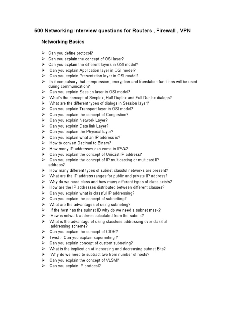 500 Networking Interview Questions For Routers | PDF | Ip Address | Routing