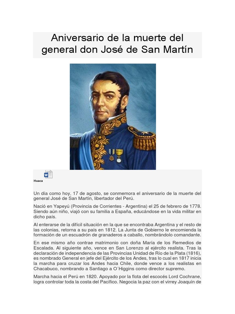Aniversario de La Muerte Del General Don José de San Martín | PDF