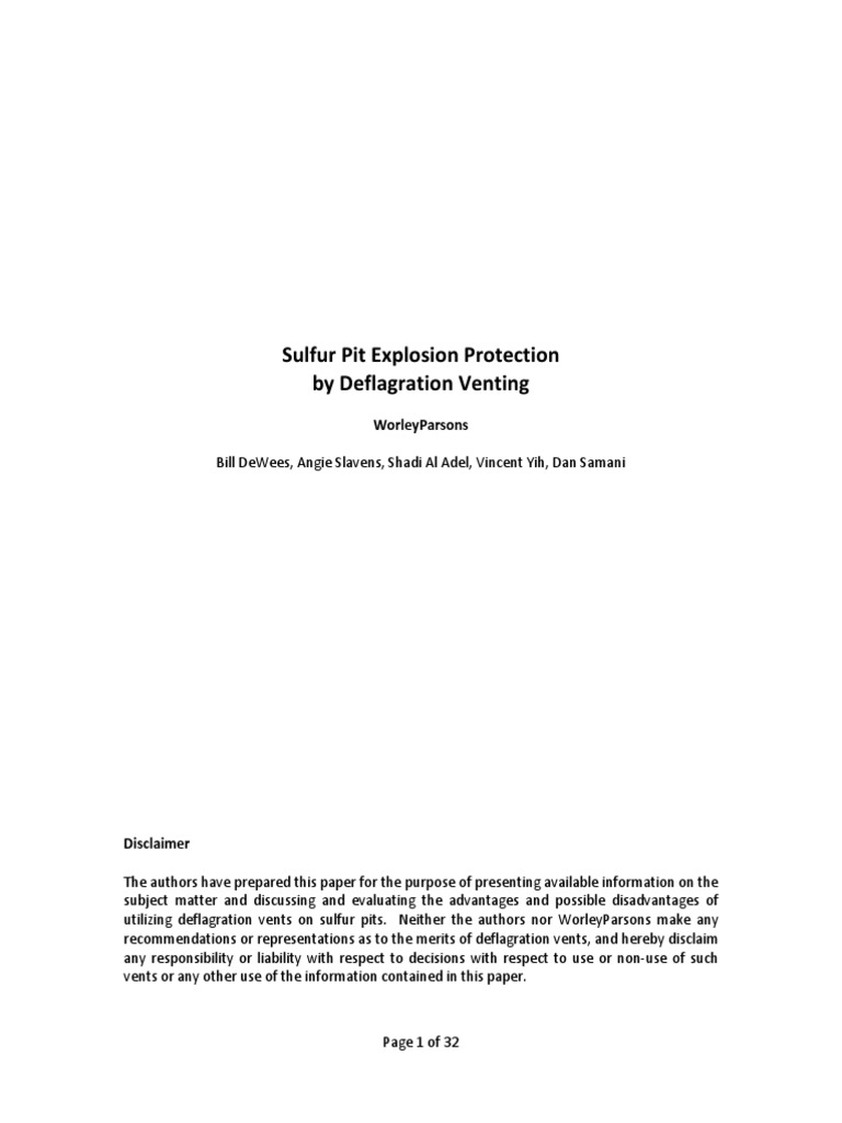 Deflagration Venting for Sulfur Pits | PDF | Combustion | Gases