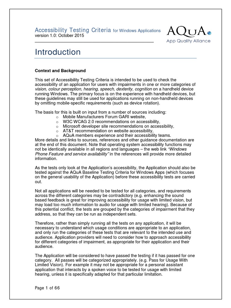 Accessibility Testing Criteria For Windows Applications | PDF | Mobile ...