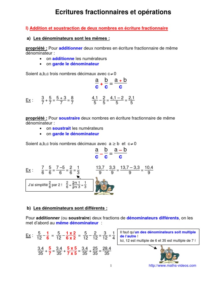 Écritures Fractionnaires 5Ème : exercices sur les nombres en écriture ...