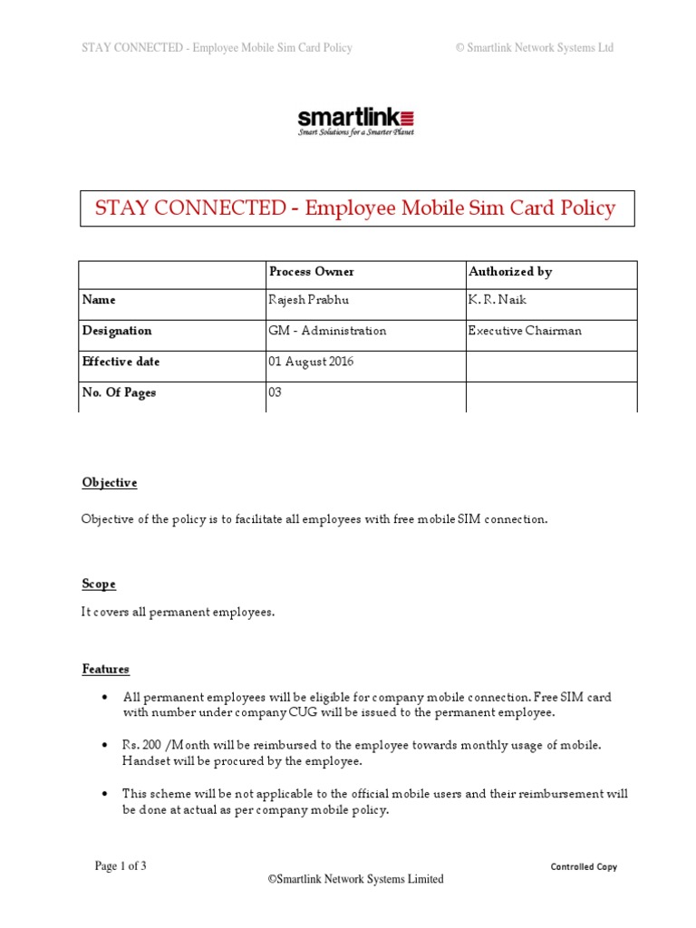 Employee Mobile Policy - Stay Connected PDF | PDF | Mobile Phones ...