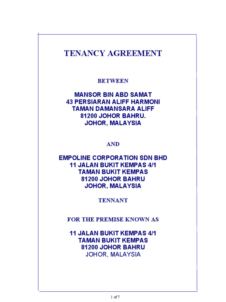 60 PDF TENANCY AGREEMENT TEMPLATE MALAYSIA FREE ...