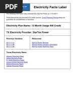 Electricity Facts Label: StarTex Power - 12 Month Usage Bill Credit