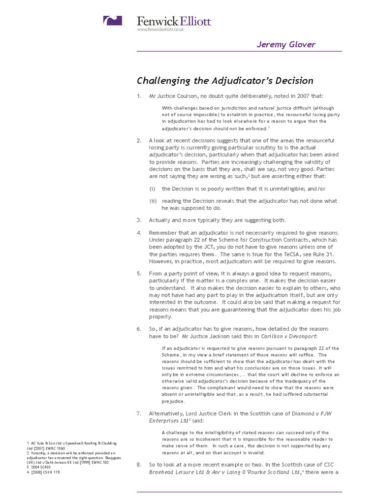 Challenging the Adjudicators Decision Adjudication Contractual Term