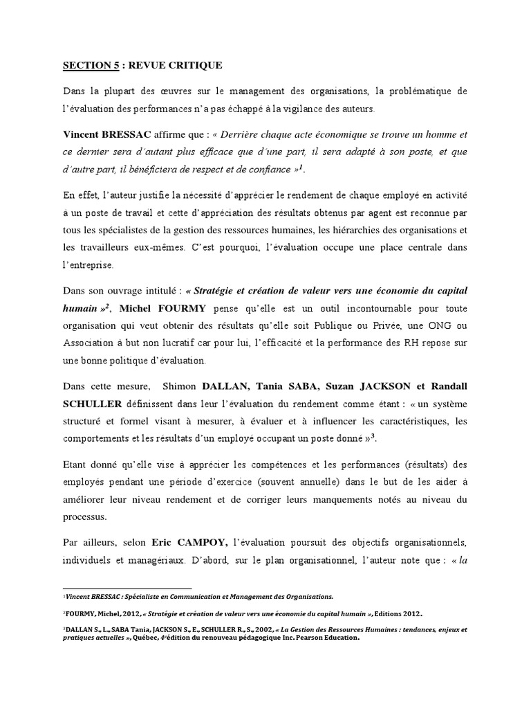 Exemple de Revue Critique  Gestion des ressources humaines  Stratégie