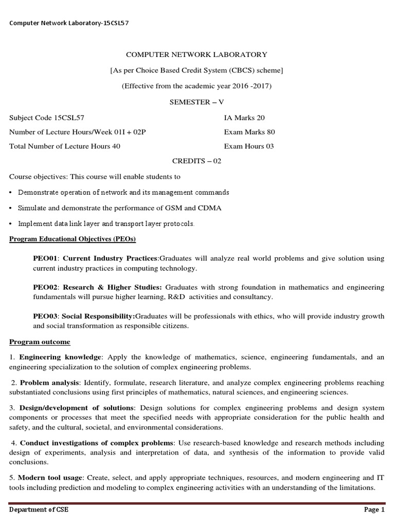 Network Lab Manual 5th Sem 201718 Engineering Computer Network