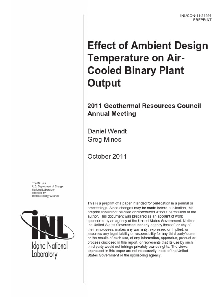Effect of Ambient Design Temperature On Air-Cooled Binary Plant Output ...
