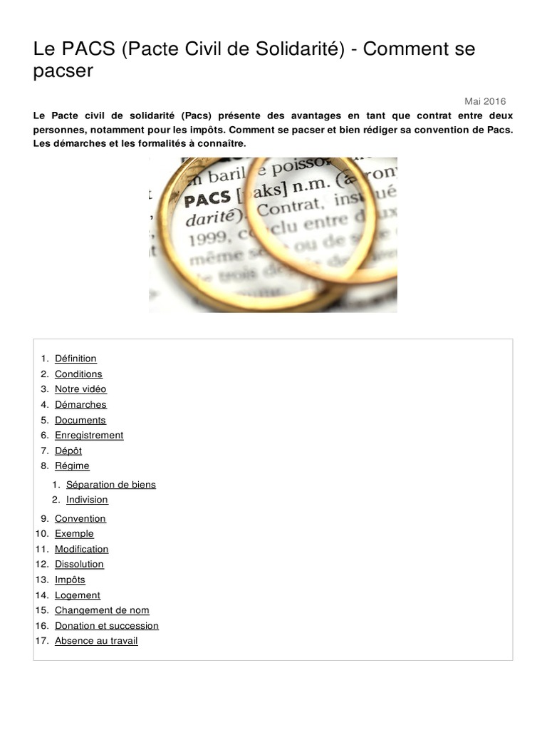 Le Pacs Pacte Civil de Solidarite Comment Se Pacser 1042 O7hkr5 | PDF ...