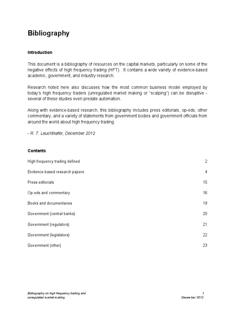 High Frequency Trading Bibliography | PDF | High Frequency Trading ...