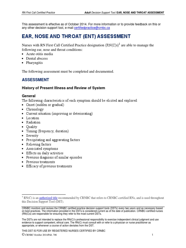 Ear Nose and Throat Assessment Adult | PDF | Human Nose | Ear
