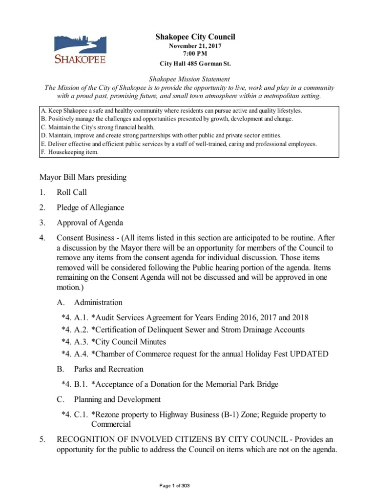 November 21, 2017 Shakopee City Council Agenda PDF Zoning Taxes