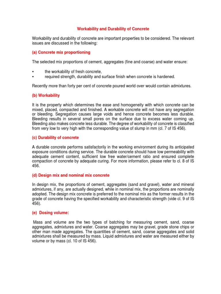 Concrete Workability and Durability Guide | PDF | Technology & Engineering
